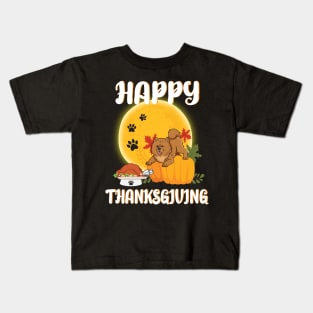 Chow Chow Seeing Turkey Dish Happy Halloween Thanksgiving Merry Christmas Day Kids T-Shirt